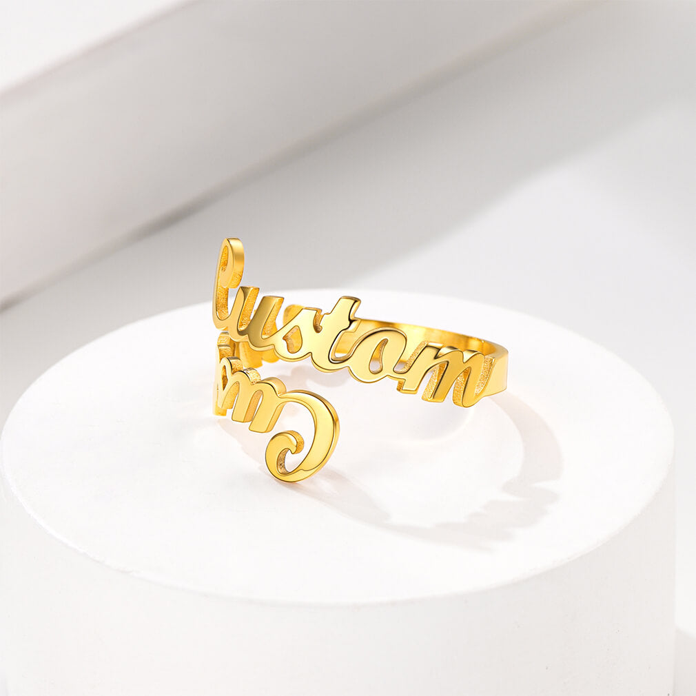 New Gold Customized Dual Name Ring – Stayclassy.in